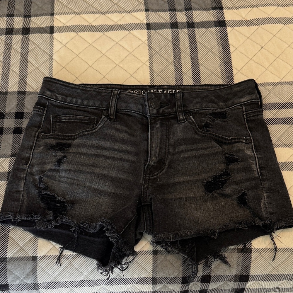 American Eagle Outfitters Dark Gray Distressed Jean Shorts